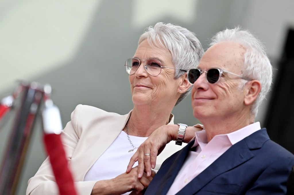 Jamie Lee Curtis and Christopher Guest in sunglasses at the Hand and Footprint ceremony at the TCL Chinese Theatre